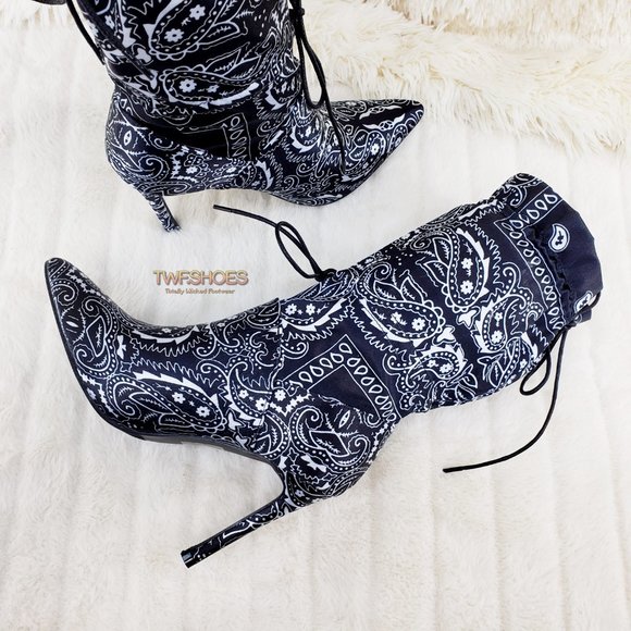 Madness Drawstring 4" Stiletto High Heel Mid Calf Boots - Picture 6 of 12